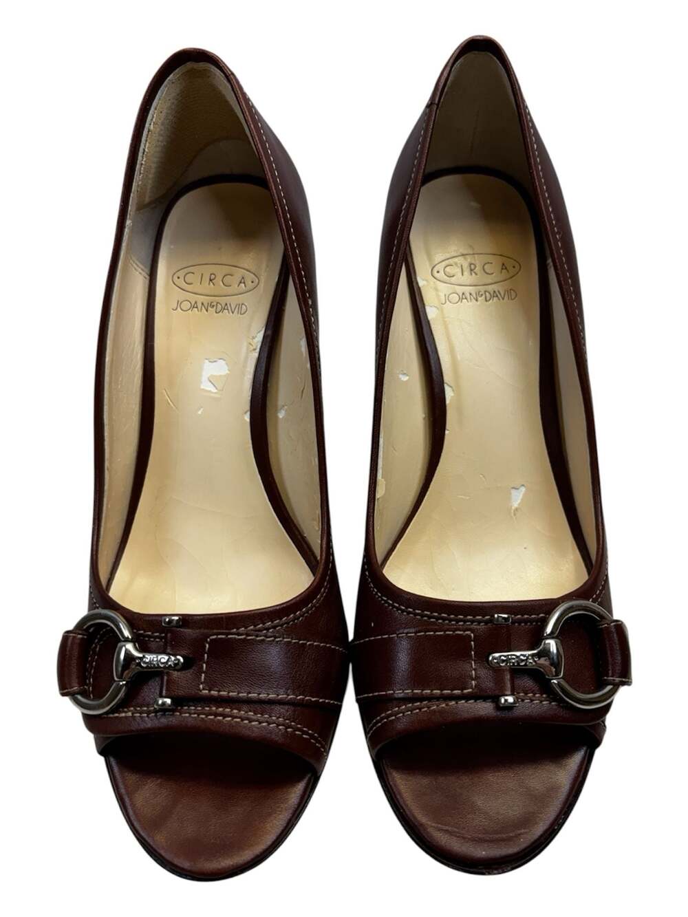 Joan & David Circa Brown Leather Open Toe Buckle Heels